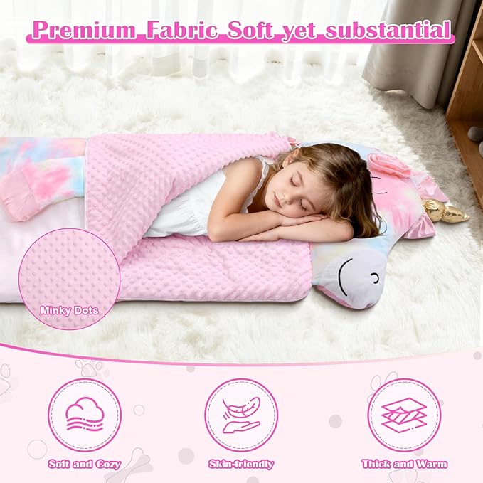 Toddler Nap Mat,Elephant Kids Sleeping Bag 67‘’×27‘’,Extra Large Slumber Bag Thick with Removable Pillow for Girls Boys,Soft Plush Roll Up Sleeping Mat Lightweight for Preschool,Daycare,Travel