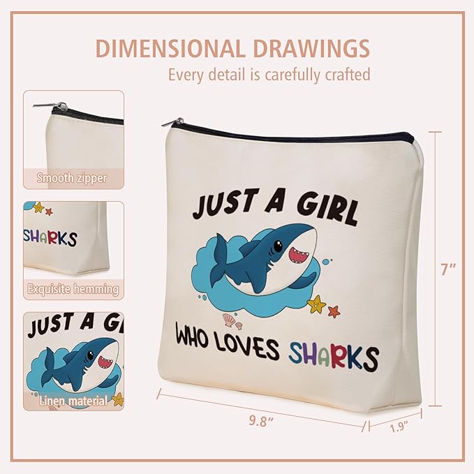 Girlly Shark Makeup Bag Valentines Day Gifts: Sharks Themed Cosmetic & Toiletry Organizer Pouch For Daughters, Sisters,Mom, Friends,Teen Girls & Women.Ideal Shark Lover Gift For Travel, Birthdays.