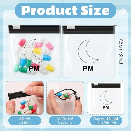24 Pieces Pill Pouch Bags Zippered Pill Pouch Set Reusable Translucent Medicine Organizer Self Sealing Medicine Bag Travel Plastic Pill Bags with Slide Lock Pill Baggies for Pills (Black, Clear)