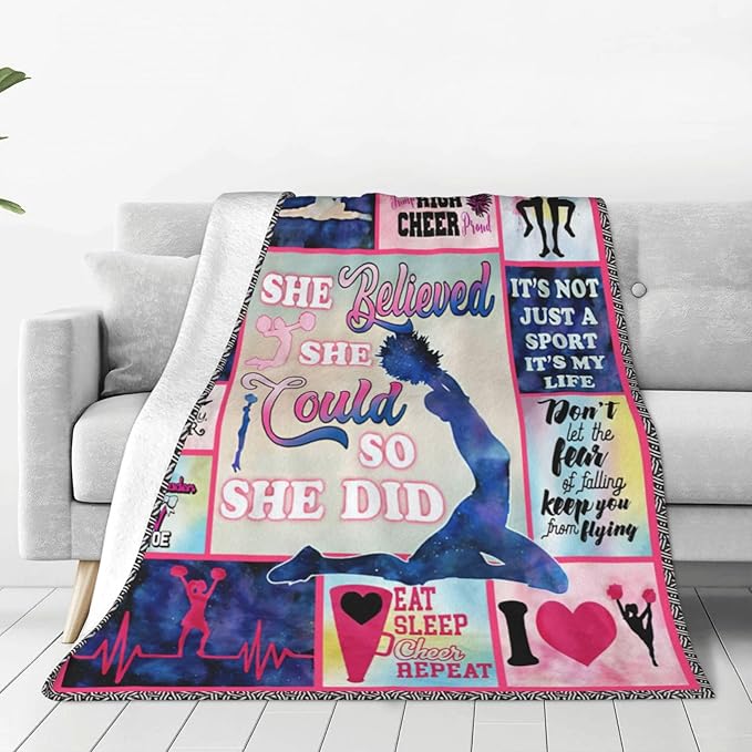 Cheerleader Blanket Cheerleading Throw Blanket Soft Fleece Flannel Cheer Gifts for Women Girls Lovers Adults Stuff Plush for Couch Sofa Bed Room Decor 60"X80"