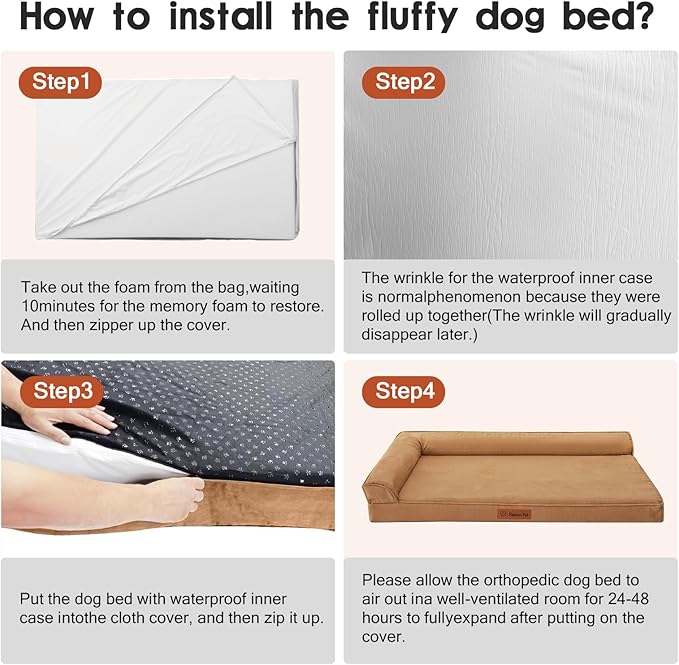 Rainmr Orthopedic Dog Bed Medium Size Dog, Memory Foam Dogs Bed for Medium Dogs, Washable and Removable Microsuede Cover, Waterproof Liner, Non-Skid Bottom, 30x20x6 Inches, Khaki