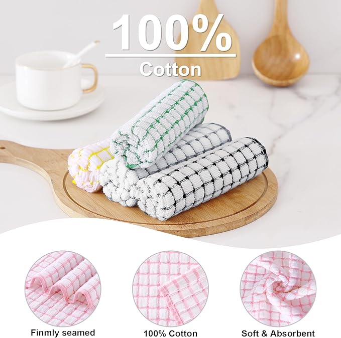 Kitinjoy Cotton 16 Pack Kitchen Towels and Dishcloths Sets, 16 x 25 Inch & 12 X 12 Inch Dish Towels Bulk, Super Soft and Absorbent Hand Towels for Kitchen Drying, Multi-Colored