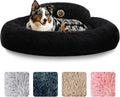 PetJett Calming Dog Beds Large Sized Dog - 36'' Round Bed, Anti-Slip & Washable Super Soft Donut Bed, Fluffy Faux Fur Anti-Anxiety Premium Comfort Pet Bed, Fits Dogs up to 80 lbs - Black