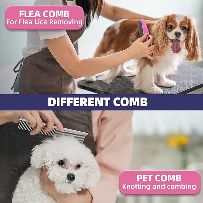 KUEIOX Dog Brush for Shedding,6 PCS in One Pet Slicker Hair Brush Kit Organizer Bag - Dog Cat Grooming Deshedding Undercoat Rake Brush Comb for All Small Large Dogs Cats Pink
