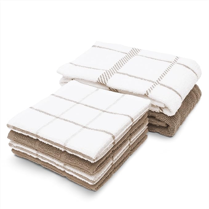 Mellow Buff 100% Cotton Terry Dish Cloth & Dish Towel, 6 Pack, Super Soft and Absorbent Kitchen Towels, Perfect for Kitchen Cleaning and Dish Washing (TAN (DT and DC Combo))