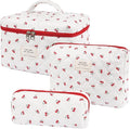 SXS LACONIC Quilted Makeup Bag,Large Cosmetics Bag Set,Cotton Coquette Floral Make up Pouch,Travel Toiletry Bag for Women