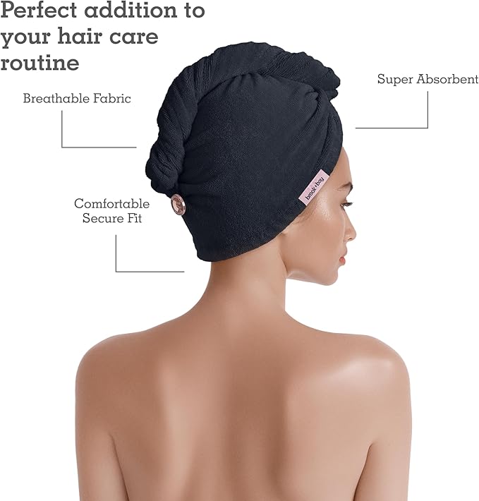 Brook + Bay Microfiber Hair Towel Wrap - Quick-Dry Absorption & Microfiber Towel - Anti-Frizz Styling & Hair Plop Technique