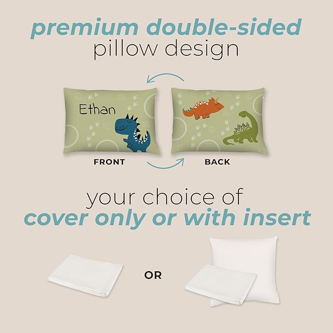 Prints Next Day – Kids Custom Dinosaur Throw Pillow - 14" x 20" - Double-Sided Printing - Includes Insert - Kids Personalized Bedroom Accent Pillow with Name - Nursery Decor - Printed in USA