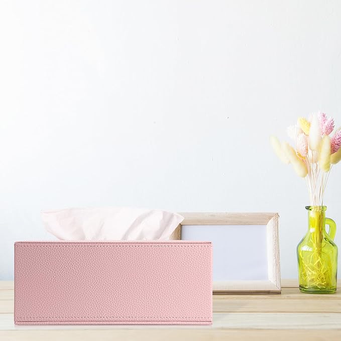 Sumnacon Tissue Box Cover Rectangle Tissue Box Stylish PU Tissue Box Holder with Magnetic Bottom, Decorative Leather Tissue Holders for Living Room Bathroom Table Desk Home Office Car, Pink