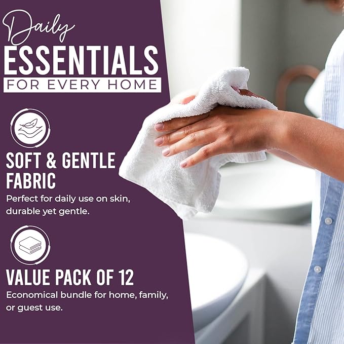 DAN RIVER 12 Pack Wash Cloths for Showering [12x12] - 100% Cotton Washcloths Premium Quality Flannel Face Cloths for Bathroom, Highly Absorbent and Soft Feel Wash Clothes, Purple Passion