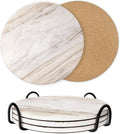 8 Inch Trivets for Hot Dishes, Pots and Pans, Marble Style Ceramic Trivet with Holder, Heat Resistant Hot Plate Mats for Countertops, Table, Home Essentials, Farmhouse Decor, Set of 3