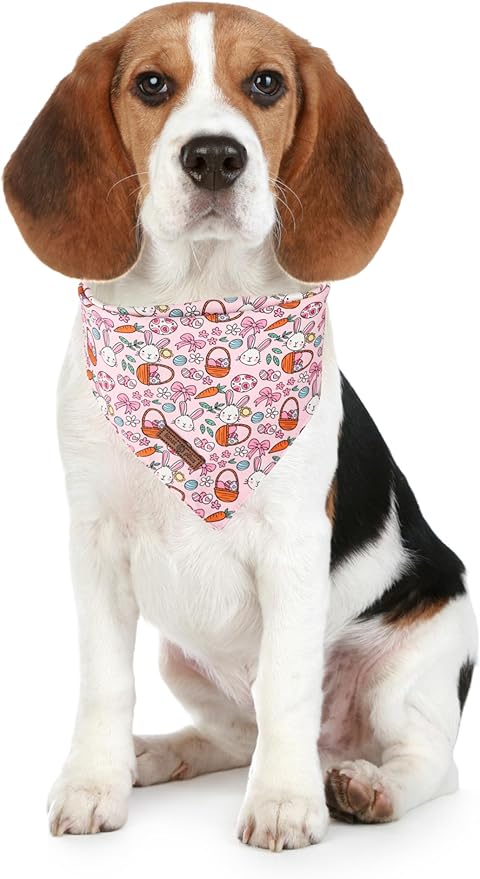 Lionet Paws Easter 2pcs Dog Bandanas, Pink Cute Rabbit Egss Dog Scarf Bib Premium Fabric, Happy Easter Green Bandanas for Medium Large Dogs Pets
