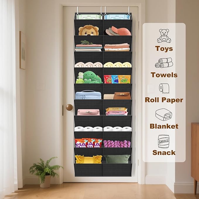 UVIAHOMI 30 Pairs Over the Door Shoe Organizer, Clear Pockets Hanging Shoe Storage for Closet, 10-Tier Door Shoes Rack Storage, Handing Shoes Holder Fit All the Family's Sneakers, Boots, Heels, Black