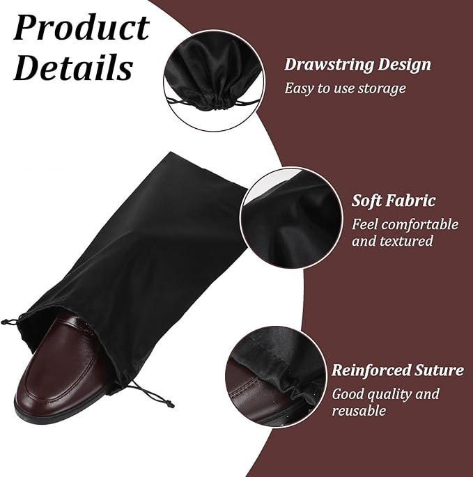 16 Pack Shoe Bags for Travel Satin Fabric Shoe Storage Bag with Drawstring Reusable Shoes Dust Bags for Men and Women for Organizing and Storing Shoes