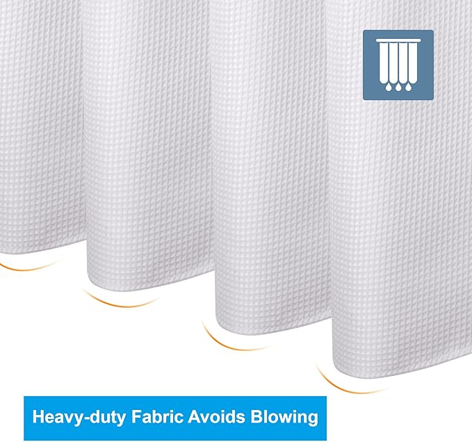 AmazerBath Waffle Shower Curtain White, Stall Shower Curtain 36x78 Inches, 240GSM Heavy Duty Fabric, Hotel Quality, Bathroom Accessories