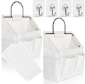 Kanrichu 2pcs Wall Hanging Organizer Bag, Linen Fabric Door Hanging Storage Basket with Pockets, Waterproof Bin for Kitchen, Bedroom, Office, RV Camper (White)
