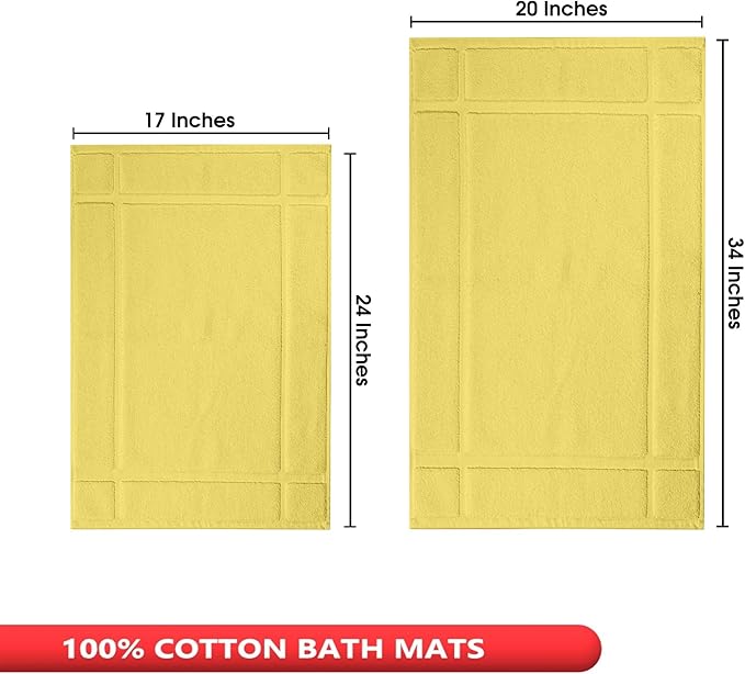 Ample Decor Bath Mats 100% Cotton 24 X 17 & 34 X 20 Inches, Oeko Tex Certified 1350 GSM Solid Construction Thick & Plush, Super Absorbent for Bathroom Floor, Shower – Yellow