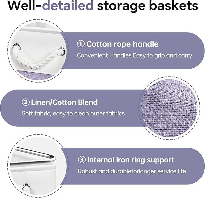 ECDYQXVU 13x13 Inch Cube Storage Bins with Reinforced Bottom Cardboard, 6 Pack Large Foldable Fabric Storage Cubes with Handles for Shelf, Closet, Laundry Organization (White&Purple)