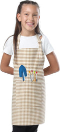 Kids Aprons for Cooking Waterdrop Resistant Aprons for Girl & Boy Toddler Apron for Painting, Gardening, Baking, Smock (Plaid Brown, Medium (6-10 years)
