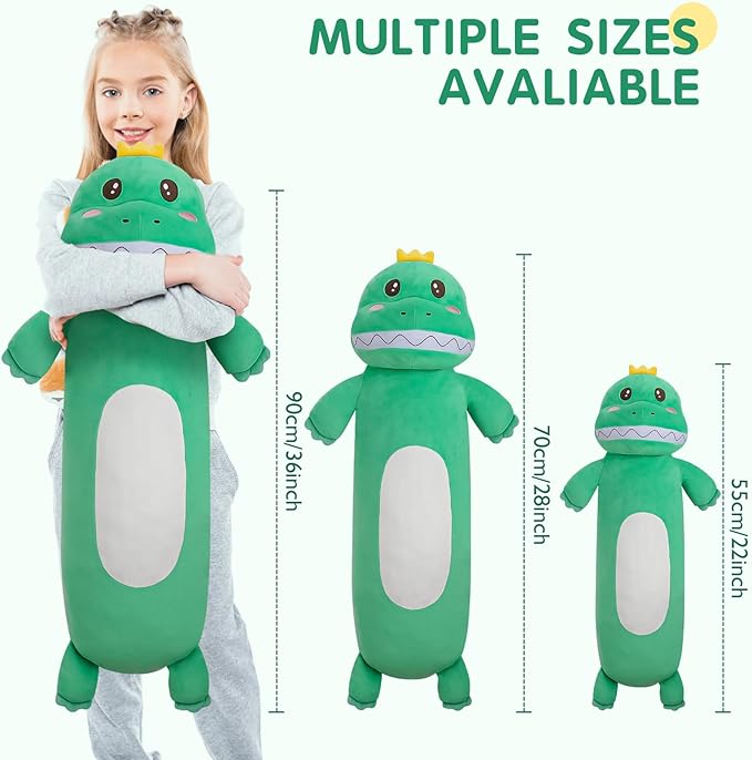 HAIJUNYA 36” Large Dinosaur Plush Long Pillow, Cute Green Extra Dinosaur Stuffed Animals, Big Soft Body Pillow Squishy Plushies Toy, Gifts for Kids Boys Girls, Birthdays, Halloween, Christmas