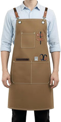 Canvas Work Apron for Men Women with 3 Pockets Heavy Duty Crossback Kitchen Chef Aprons for Cooking Grilling Barista