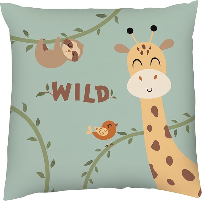 Kids Safari Throw Pillow - 16" x 16" - Double-Sided Printing - Includes Insert - Kids Bedroom Accent Pillow - Nursery Decor - Printed in USA