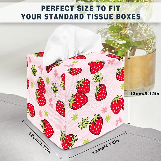 Tissue Box Cover Square Decorative Tissue Box Holder Cute Funny Cube Tissue Case Cover-Strawberry Tissue Box Cover