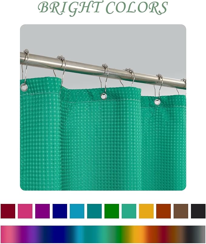 ggaimwf 72x96 Inch Solid Color Shower Curtain for Bathroom Waffle Bath Water Resistant Fabric Curtains Jungle Green Modern Thick Shower Stall Curtain with Metal Hooks