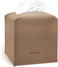 Tissue Box Cover Holder, PU Leather Tissue Box Cover Square with Bottom Belt, Cube Tissue Holder for Bathroom, Modern Organizer for Car, Office, Tabletop (Camel, 14 Leather Patterns)