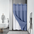 eachope MoonLightBlue No Hook Waffle Weave Shower Curtain with snap-in Liner Replacement, 230GSM Waterproof Fabric Hotel Shower Curtain Set for Bathroom, Through Mesh Top Window,54Wx80H