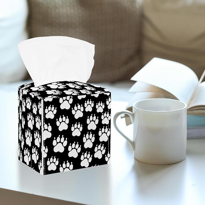 2 Pack Chalk Dog paw Print Tissue Box Holder on Table and Barth Room