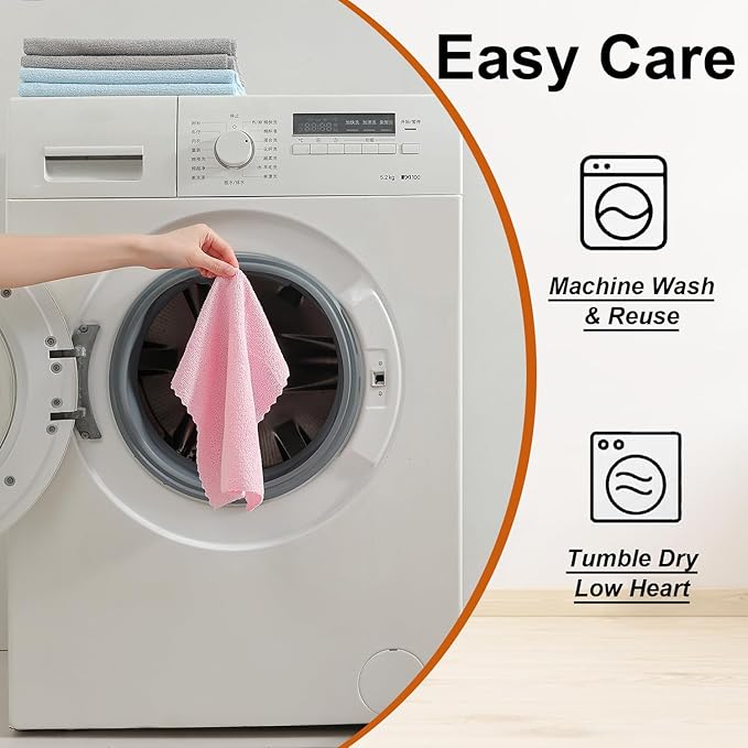 Tigona 80 Pack Microfiber Cleaning Cloth Roll,Lint Free Rags & Tear Away Reusable Towels Washable Scratch,Ultra Absorbent Dish Rags(12" x 12") for Car Kitchen Home Garage-Pink