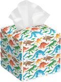 POIUBLE Tissue Box Holder Cute Dinosaurs Tissue Box Cover Square Leather Tissue Holder Organizer Portable Decorative Facial Paper Case for Home Office Bathroom Vanity Countertop