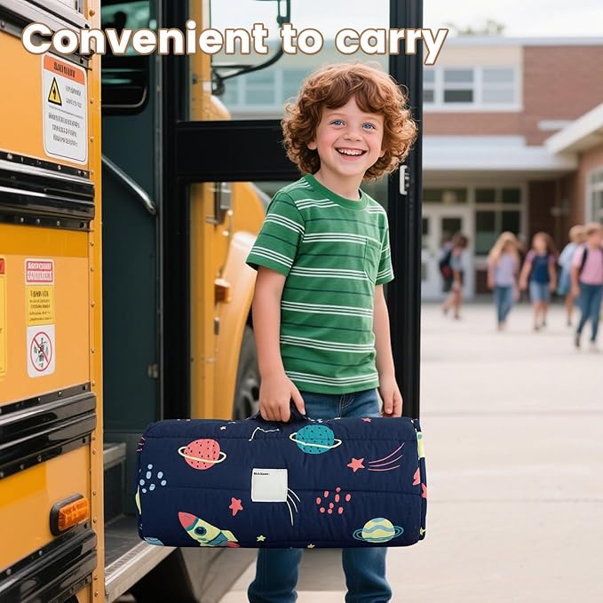 david's kids Toddler Nap Mat Set with Removable Pillow, Ultra Soft Slumber Bags for Boys Girls，Perfect for Preschool, Daycare, Kids Sleeping Bags with Rollup Design, 50"x20", Space & Star