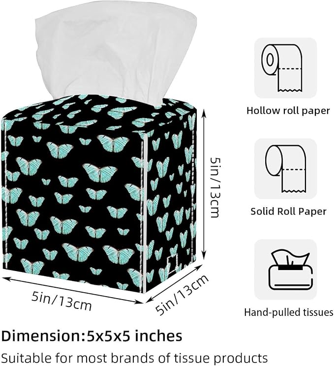 2 Pack Butterfly on Black Background Tissue Box Holder on Table and Barth Room