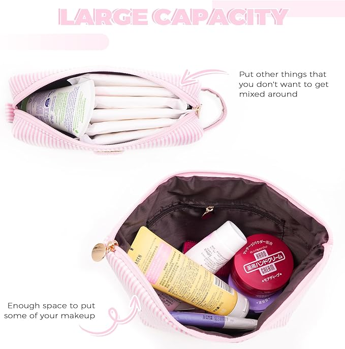Btffitting Personalized Makeup Bag for Women Girls - Fashion Cosmetic Bag Trendy Travel Toiletry Bag with Initials Letter - Teen Gifts - Pink,I