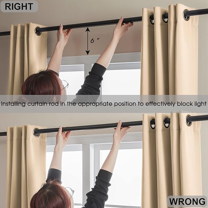 Rutterllow 100% Blackout Curtains, Full Shade 84 Inches Long Complete Drapes for Living Room,Thermal Insulated Bedroom Window Treatment Drapes (2Panels,Khaki,52x84inch)
