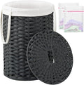 SETVSON Laundry Hamper with Lid Laundry Basket with Lid 19.0 Gal (72 L) Round Wicker Laundry Basket Handwoven Rattan Basket with Lid Removable Bag 2 Mesh Bags Handles for Living Room Bathroom Black