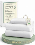 LANE LINEN 100% Organic Cotton Twin Sheets Set, 3Pc Twin Bed Sheets, Soft & Comfy Breathable Cotton Percale Sheets for Twin Size Bed, Dorm Room Essentials Low Pill Fade Resistant White Sheets