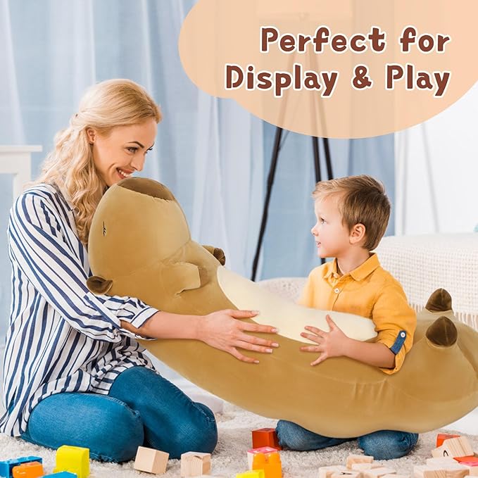 MorisMos Long Capybara Body Pillow 39.3in, Cute Capybara Stuffed Aminal Sleeping Cuddly Soft Throw Pillow Toy Gift for Kids Girlfriend