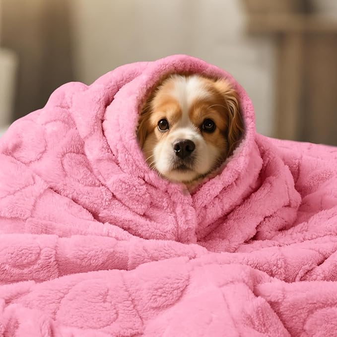Luciphia Waterproof Dog Blanket for Medium Large Dogs Washable Bed Couch Protector Soft Fluffy 3D Heart Jacquard Pet Blanket with Sherpa Fleece Cozy Calming Throw Blankets, Pink 65x57 inch