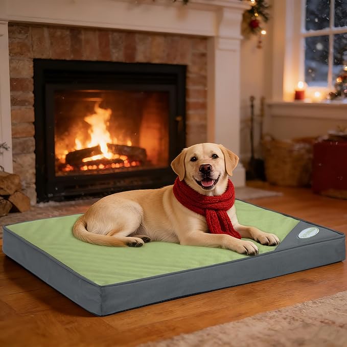 OUPEIWAWA Orthopedic Outdoor Waterproof Dog Beds for Extra Large Dogs, Washable Crate Bed with Egg Crate Foam Pet Bed Mat and Removable Oxford Fabric Cooling Cover Bed,45"x 32", Dark Green