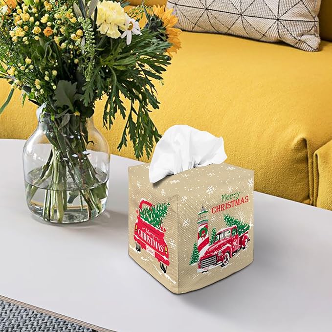 Tissue Box Cover Square Decorative Tissue Box Holder Cute Funny Cube Tissue Case Cover-Xmas Decor Christmas Car Tissue Box Cover
