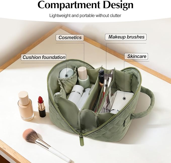 honitty Makeup Bag, Quilted Makeup Bag, Puffy Travel Make up Bags, Cosmetic Organizer Bag, Waterproof Toiletry Bag for Women