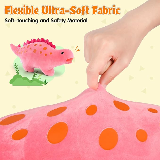 BB FUN HOUSE Dinosaur Pillow Plush, Stuffed Animal Birthday Gift Dino Decorative Throw Pillow for Kids Teens Adult Room Decor Soft Plushie Toy, Pink