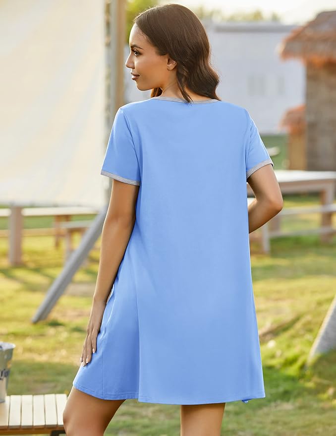 Ekouaer Zip Up Robes for Women Short Sleeves Zipper House Coat Short Bathrobes Lightweight Nightgown with Pockets S-3XL