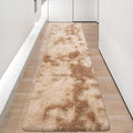 2x8 ft Plush High Pile Khaki Tie Dyed Rug Fluffy Soft Runner Bedside Rug for Bedroom Living Room Hallway Nursery Kids Home Decor Shag Carpet