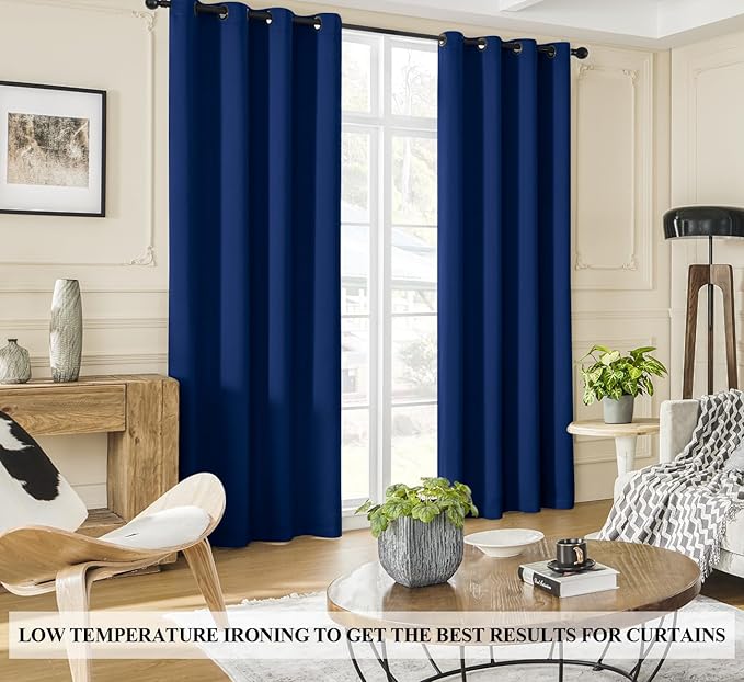 Rutterllow 100% Blackout Curtains 2 Panels, Full Shade 96 Inches Long Complete Drapes for Living Room, Thermal Insulated Bedroom Window Treatment Drapes (Navy Blue, 52x96 inch)