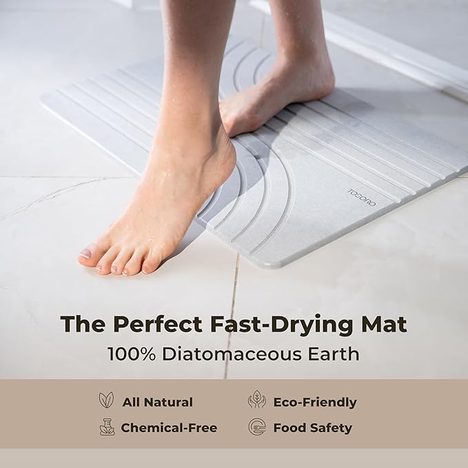 TOSORO - Stone Bath Mat, Diatomaceous Earth Non-Slip Stone Shower Mat - Quick Drying Absorbent Bath Mats for Bathroom - Elegant & Modern Design, Easy to Clean (23.5 x 15) - Grey