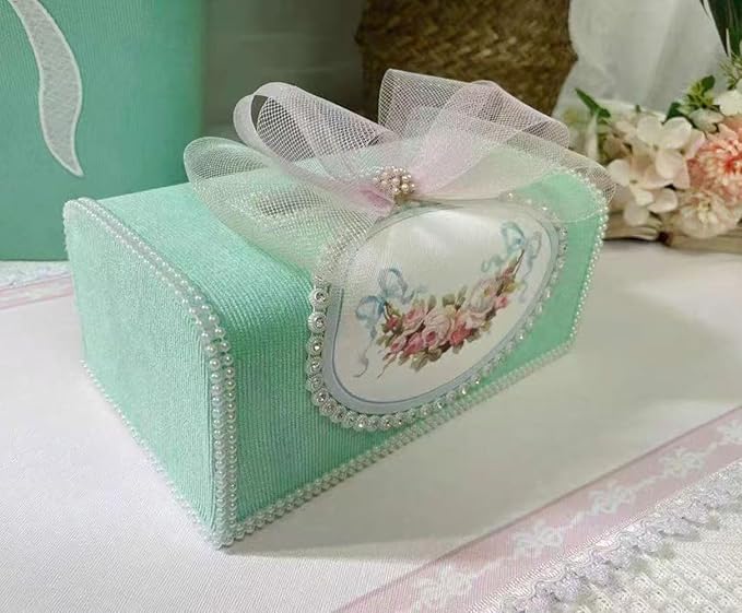 Tissue Cover Holder Fabric Art Cute Tissue Box Cover Dispenser Napkin Organizer for Bathroom Bedroom Office and Car (Light Green)